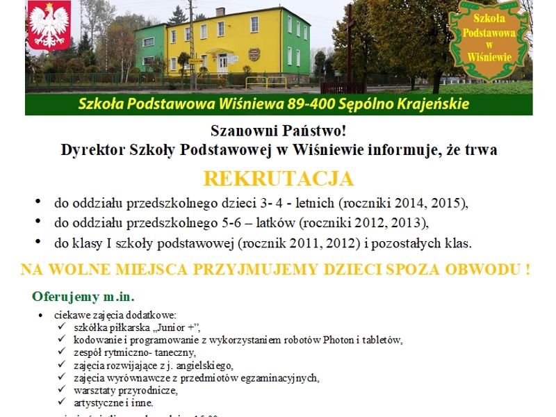 Rekrutacja w Szkole Podstawowej w Wiśniewie