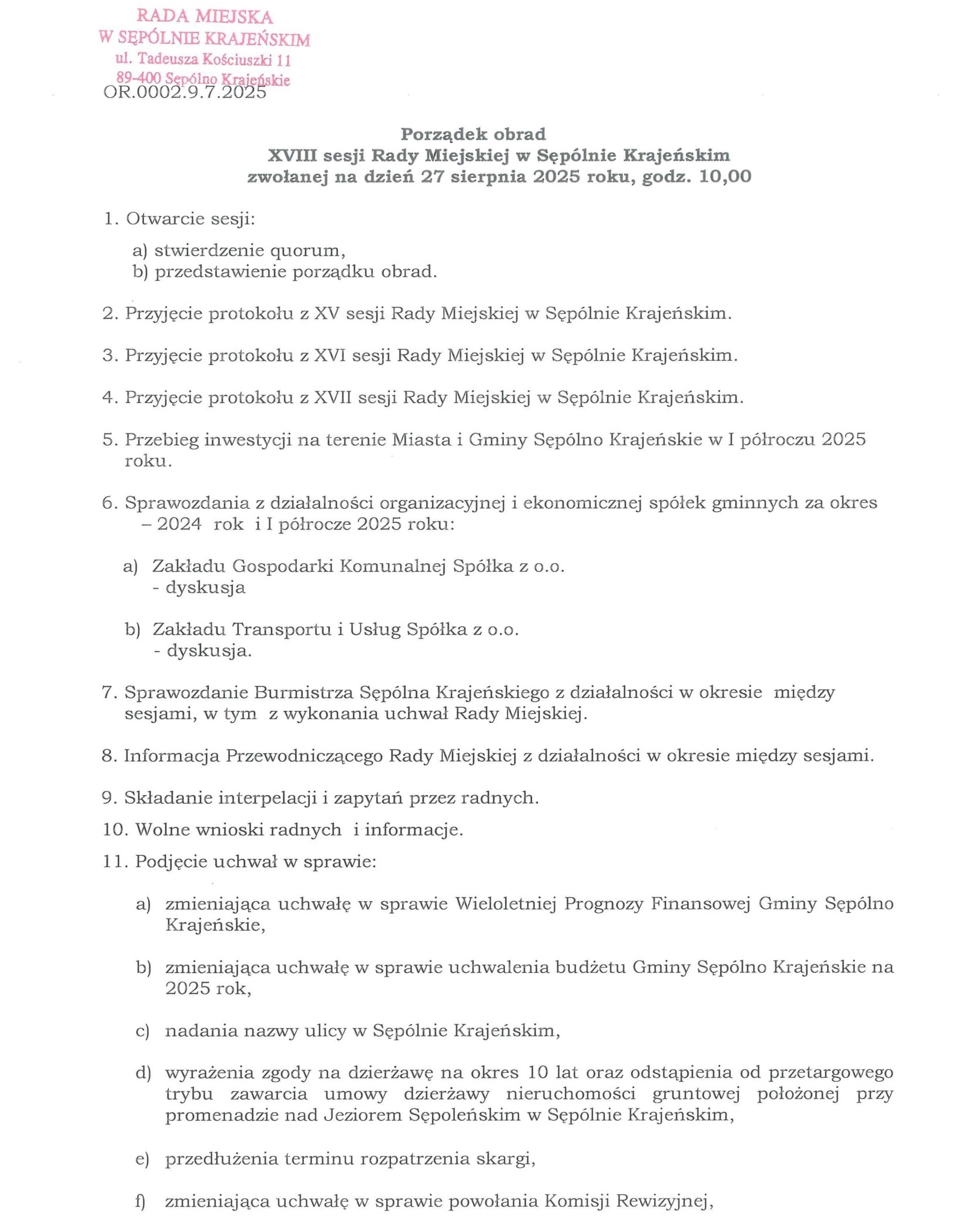 1a Porządek obrad XVIII sesji Rady Miejskiej w Sępólnie Krajeńskim-1.jpg