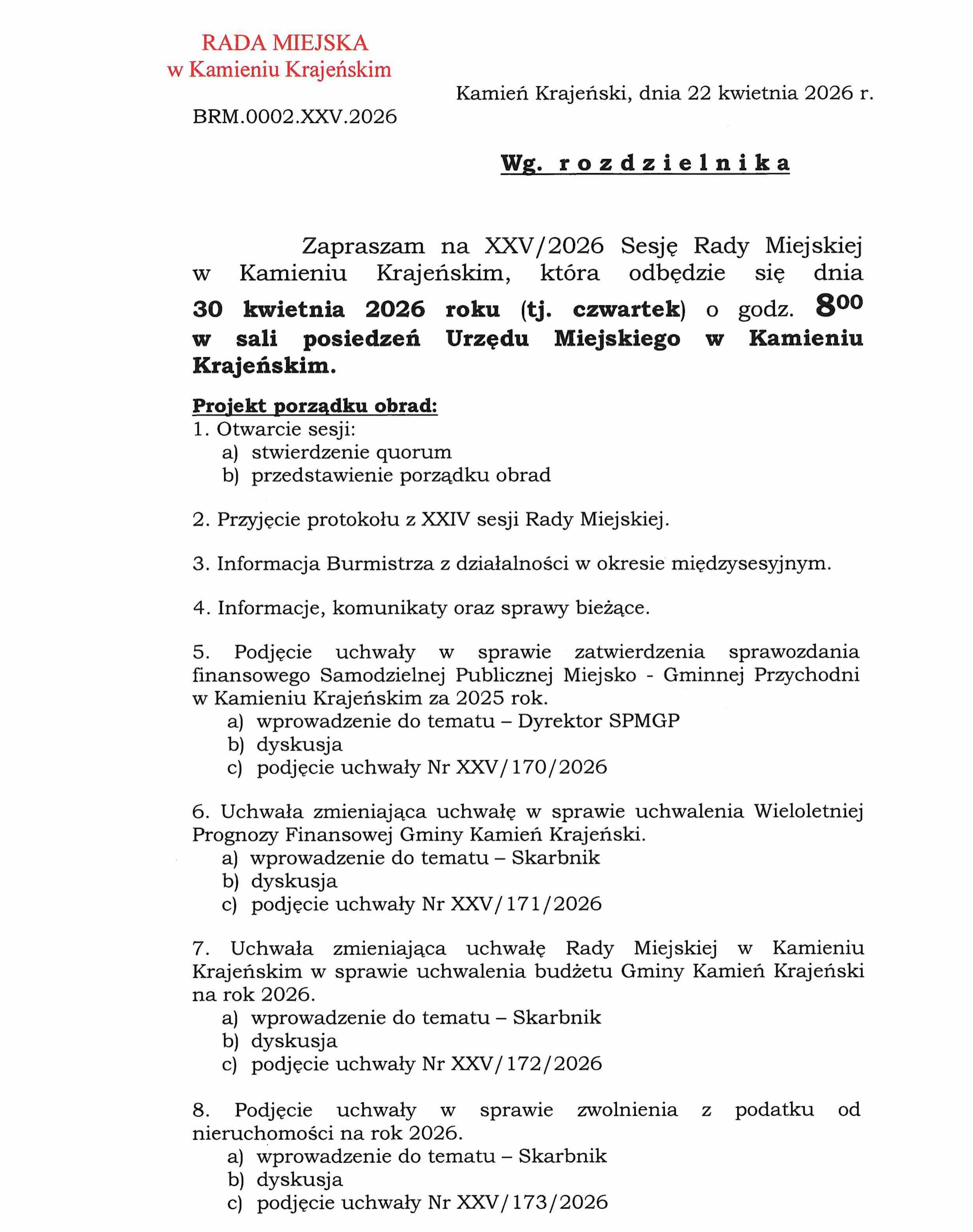 Zaproszenie na XXV sesj─Ö Rady Miejskiej w Kamieniu Kraje┼äskim-obrazy-0.jpg