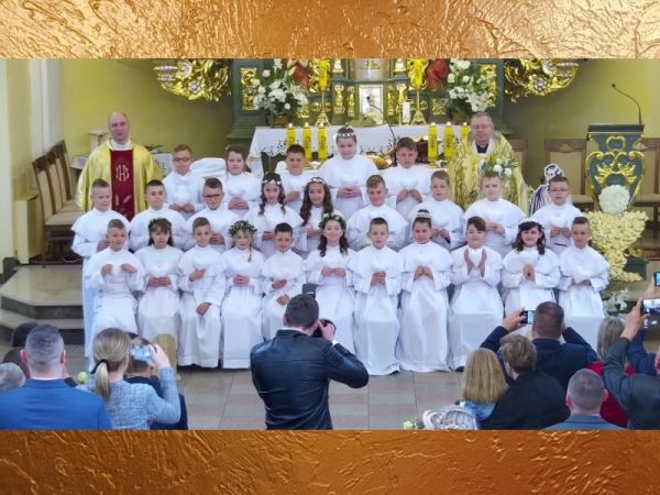 Uroczyste przyjęcie dzieci do pierwszej Komunii Świętej - Msza Święta z kolegiaty w Kamieniu Krajeńskim [WIDEO]