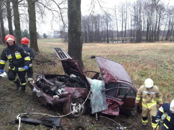 Mercedes uderzył w drzewo (FOTO)